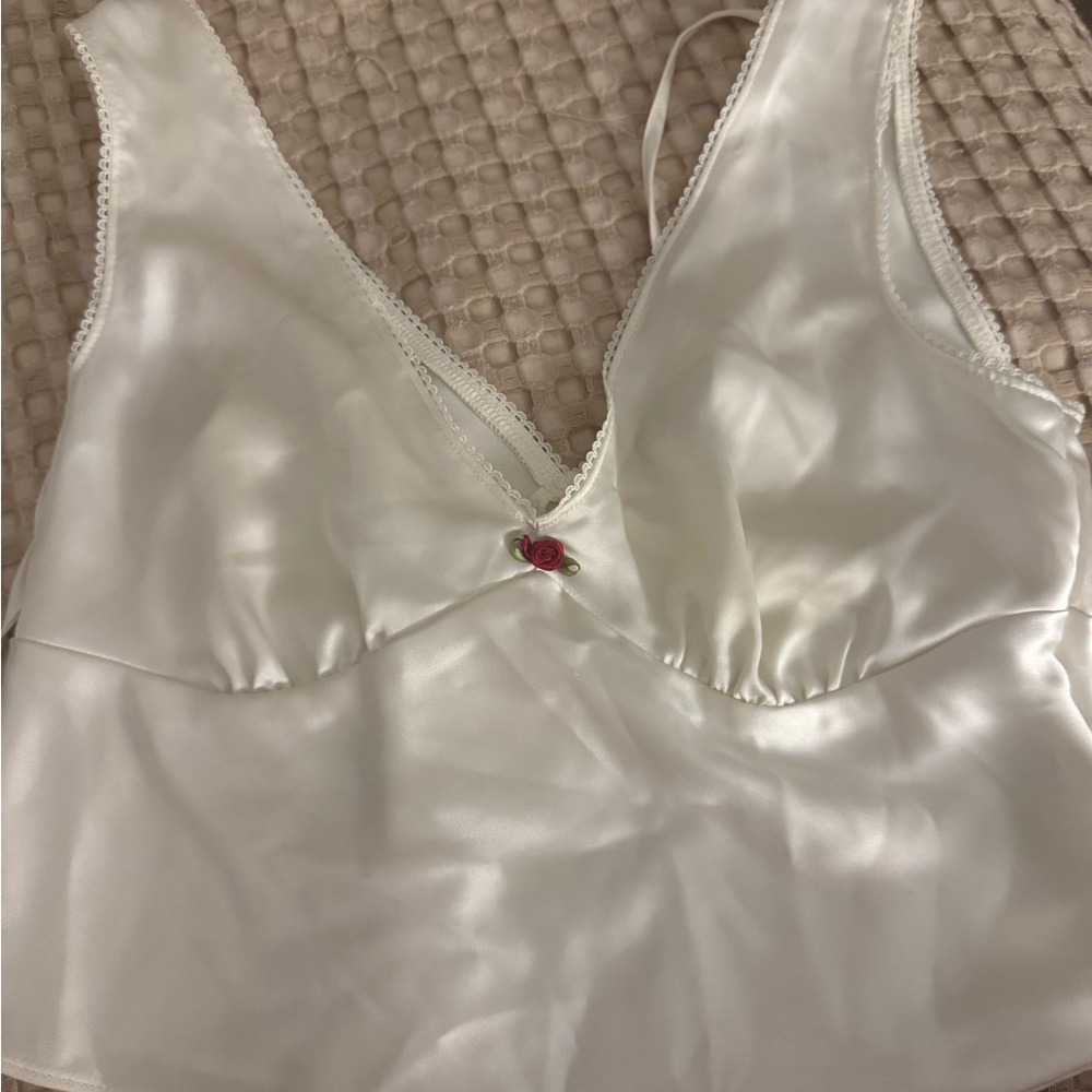 Wild Fable White Satin Chemise with Pink Accent